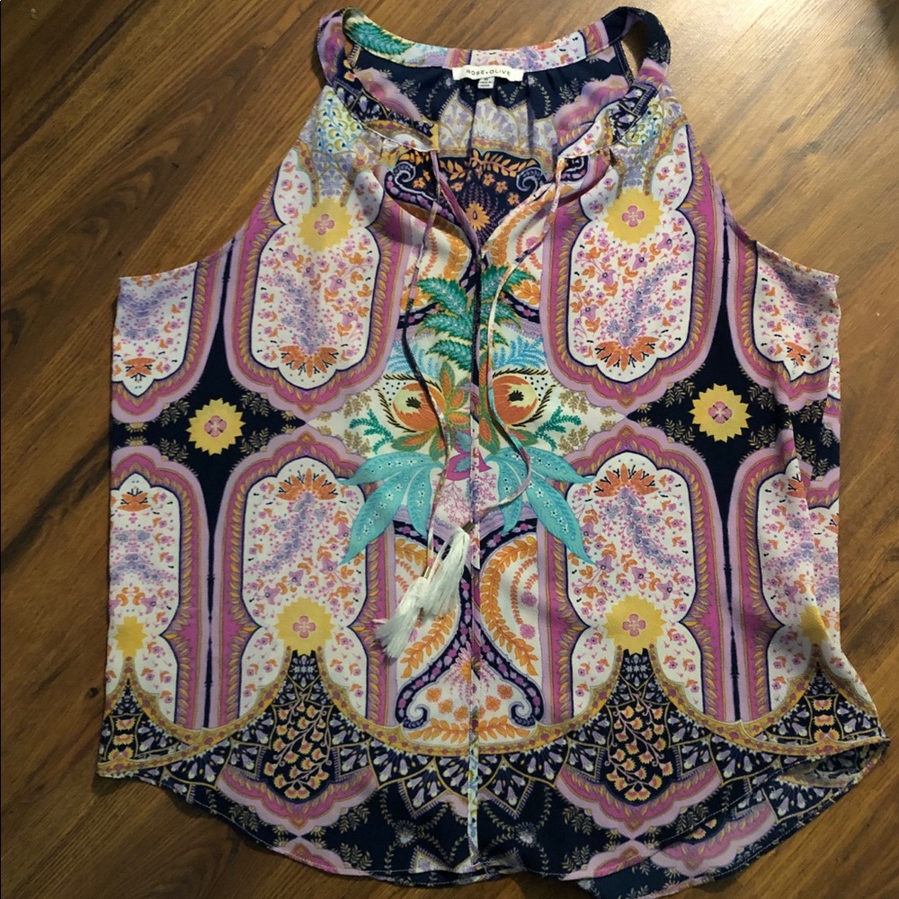 Rose & Olive Patterned Tank Blouse
